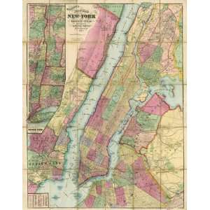  Map of New York and Adjacent Cities, 1874 Arts, Crafts 