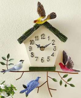 Birdhouse Wall Clock Decor Resin Battery Operated NEW B1524  