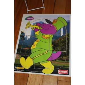 Barney Plaing the Trumpet in a Park Wood Style Puzzle (9 Puzzle Pieces 