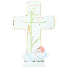 God Bless You On Your Baptism Boy Porcelain Cross with Stand 
