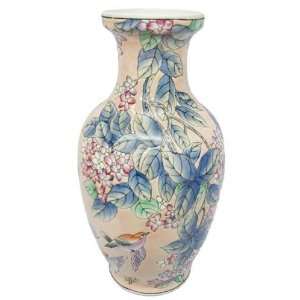  Hand Painted Porcelain Flower Vase   Birds in Liliac 