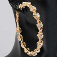 Golden Loop Hoop White Crystal Beads Round Circle Earrings  