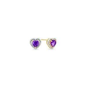  Heart Shaped Amethyst and Diamond Accent Heart Frame Stud Earrings 