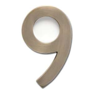   Solid Cast Brass 4 Inch Floating House Number, Antique Brass 9