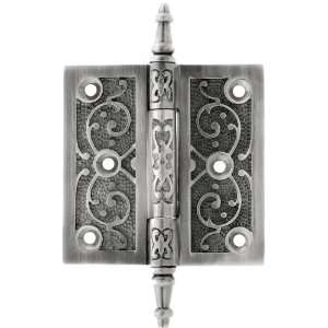   Brass Steeple Tip Hinge With Decorative Vine Pattern in Antique Pewter