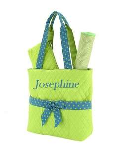 Monogrammed Quilted Diaper Bag 3 Piece Lime Blue  