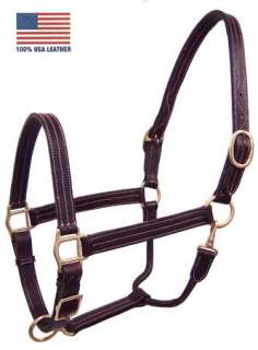 Triple Stitch Adjustable Horse Halter USA Leather  