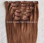 12 CLIP IN ON INDIAN REMY HUMAN HAIR EXTENSIONS #6 Light Reddish 
