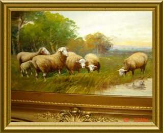 ANTIQUE SIGNED Jan Pietras PASTORAL SHEEP Oil Painting,  