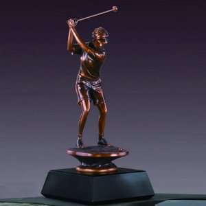  Female Golfer down Swing Bronze Finish Statue with Base 
