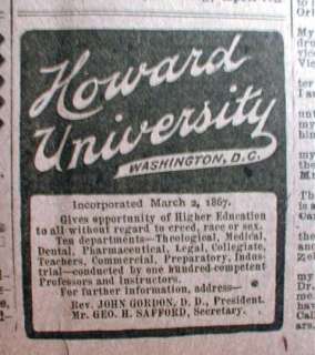   African American newspaper Ad HOWARD UNIVERSITY Washington DC College