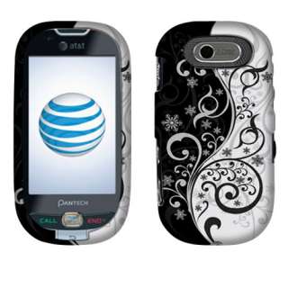 For AT&T Pantech P2020 Ease Phone Black Silver Vines 2D Slvr Accessory 