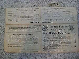 United States of America War Ration Book One with 2 tickets world war 