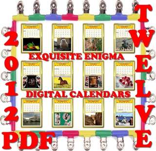 CD (c) Twelve THEMED, Printable, PDF 2012 Calendars for PC or ANY 