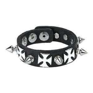   Wristband with Spikes and Iron Crosses   Length 8.07   Width 0.71