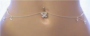 CZ Butterfly Belly Button Ring with Belly CHAIN  
