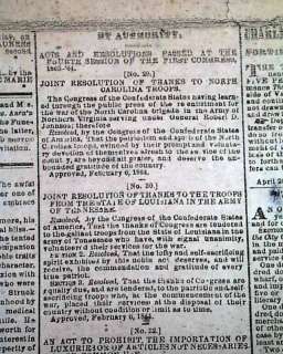 Rare CONFEDERATE Charleston SC Civil War 1864 Newspaper  