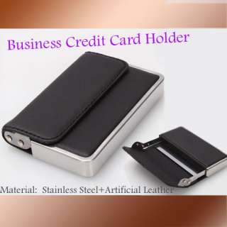 Mens Business Card Case Holder Wallet Stainless Steel and Artificial 