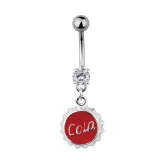 Stainless Steel Jeweled Belly Ring with Cola Bottle Cap Design
