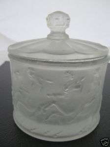 Vintage SATIN GLASS Raised Figures Powder Box  