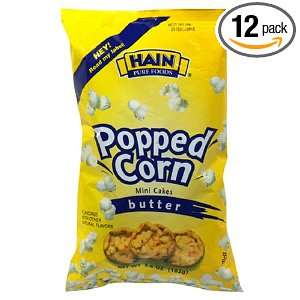 Hain Pure Snax Popped Corn Mini Cakes, Butter, 3 Ounce Bags (Pack of 