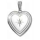 PicturesOnGold 14k White Gold And Diamond Heart Locket, Solid 14k 