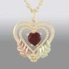 Black Hills Gold Tricolor 10K Gold Caged Garnet Heart Pendant