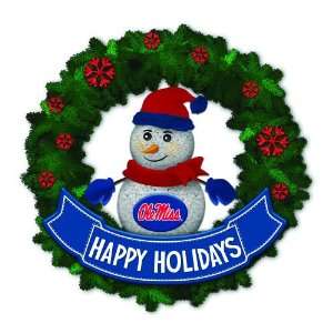 15 NCAA Ole Miss Rebels Lighted Snowman Artificial Christmas Wreath 