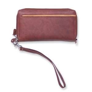  Chestnut Leather Convertible Dbl Zip Wallet/Wristlet/Sling 