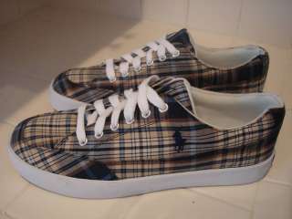 New Polo Ralph Lauren Mens Navy Plaid Sneakers Shoes  