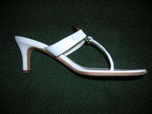 AUTH FERRAGAMO white leather sandals heels shoes 7B  