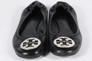   Leather Flats Classic Toe Logo Ornament Elastic Heel Size 10M  