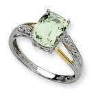 Jewelry Adviser rings Sterling Silver & 14K Green Amethyst and Diamond 