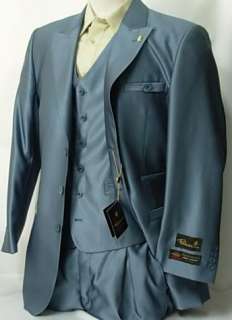 NEW Falcone Stacy Adams Steel Blue Vested suit suits  