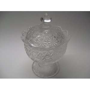  Button & Daisy Covered Candy Dish Pedestal & Lid Solid 