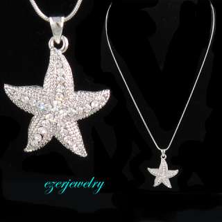 Bridal Clear White Starfish Crystal Pendant Necklace 54  