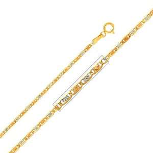 14K Tri Color Gold 1.5mm Valentino Diamond Cut Chain Necklace with 