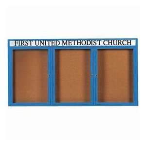  3 Door Aluminum Framed Bulletin Board W/ Header Blue 