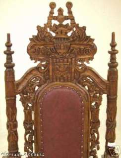   Mahogany Lion Head Gothic Throne Chair   King Brown Polish Finish