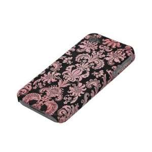  pink and black ornate fleur chic damask Iphone 4 Cover 