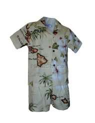   Hawaiian Islands Archipelago Hibiscus Aloha Poplin Cotton 2PC Set