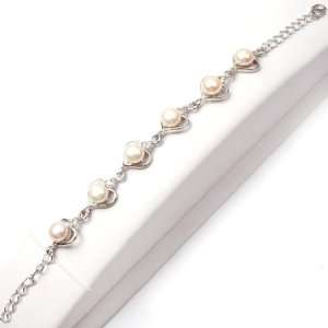   7mm white pearl love heart shape white gold plated tennis bracelet 8