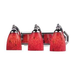  3 LIGHT VANITY IN POLISHED CHROME AND FIRE RED GLASS W20 