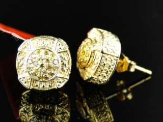 MEN LADIES DESIGNER YELLOW CANARY 3D PAVE DIAMOND EARRINGS 12 MM 
