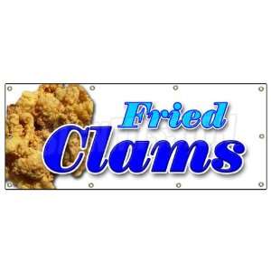 36x96 FRIED CLAMS BANNER SIGN fry clam seafood fish sea 