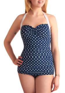   Me With You One Piece   Blue, White, Polka Dots, Pinup, Halter, Summer