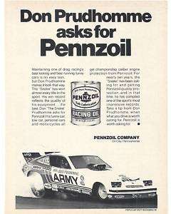 RARE 1975 Penzoil Chevy Monza The Snake FunnyCar Ad  