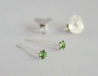 925 Sterling Silver 2mm Small Tiny Peridot Crystal Stud Earrings Green 
