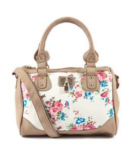 Mink (Brown) Floral Bowler Bag  246304423  New Look