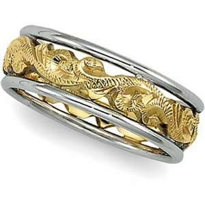 14K Two Tone Gold Hand Engraved Wedding Band For Men and Women   Size 